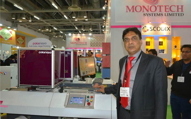 TP Jain, managing director, Monotech, with the Colornovo, the company’s Made in India digital label press