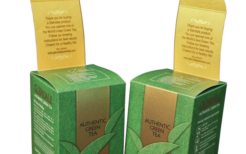 The Glendale green tea carton printed at Hyderabad-based Pragati Pack features print on a folding box board.  This has been laminated with metallised PET. CMYK and opaque white inks have been deployed to print the carton. To give a premium look, the carton has texture, gloss and matt UV varnish. The structure of the carton is unique due to the Glendale flap, which comes over the carton. Pragati Pack had bagged the PrintWeek Award 2015 for the Packaging Converter of the Year category
