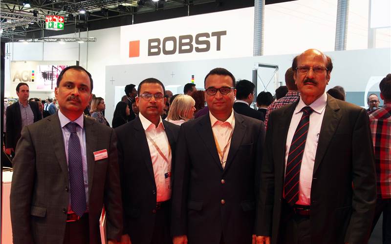 Maharashtra’s newspaper and commercial business group Wikas Printing & Packaging (part of Sakal Group) invested Bobst Novacut 106E and a Bobst Ambition A1 folder-gluer and a Rapida 75 Pro, the six-colour plus coater UV press. In the picture (l-r): Bobst's Menon, Wikas Printing & Packaging’s (part of Sakal Group) senior manager Ashish Shete, chief manager Sandeep Khutade, and chairman of Sakal Group Pratap Pawar