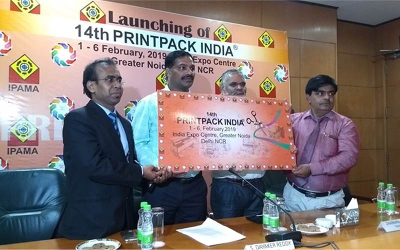 Dayakar Reddy (second from left) during the launch of  PrintPack India 2019