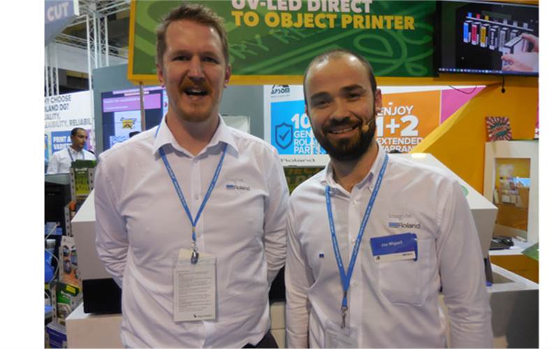 James Johnson and Joe Wigzell of Roland DG. The TrueVis VG-640 inkjet large-format printer was the highlight at the Roland stall