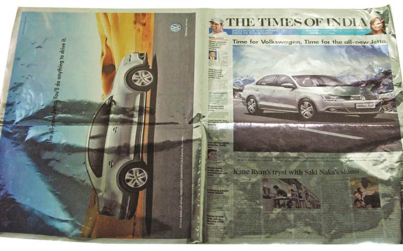 Special coated high gloss paper used by The Times of India for the Volkswagen Jetta advertisement